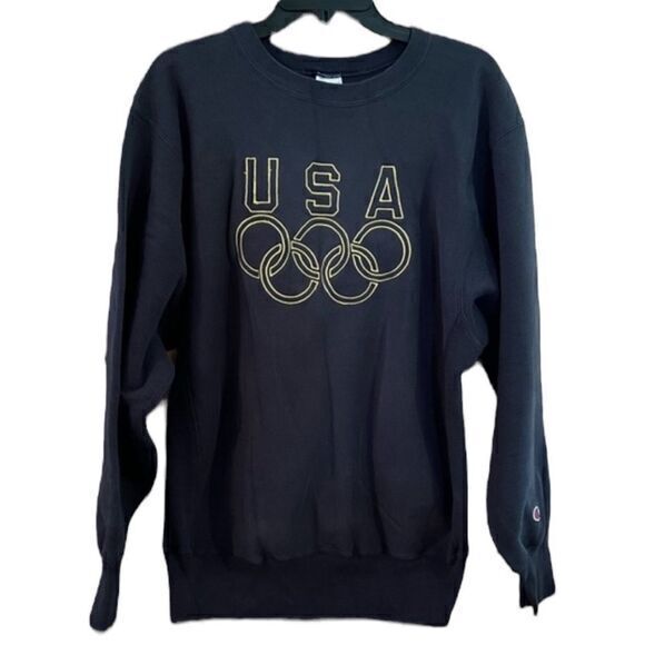 Vintage Champion Reverse Weave USA Olympics Pullover Sweatshirt Navy Blue XL - Picture 1 of 6